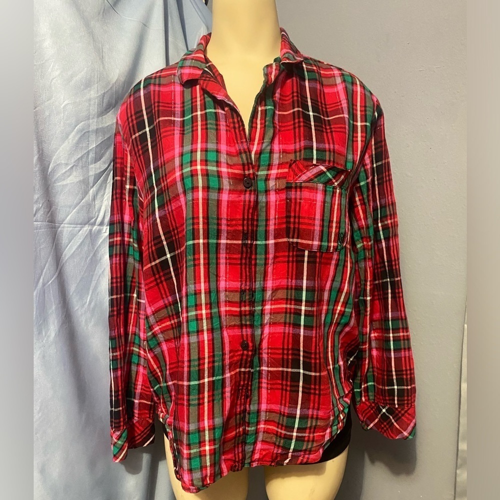 Victoria's Secret Red and Green Plaid Shirt
